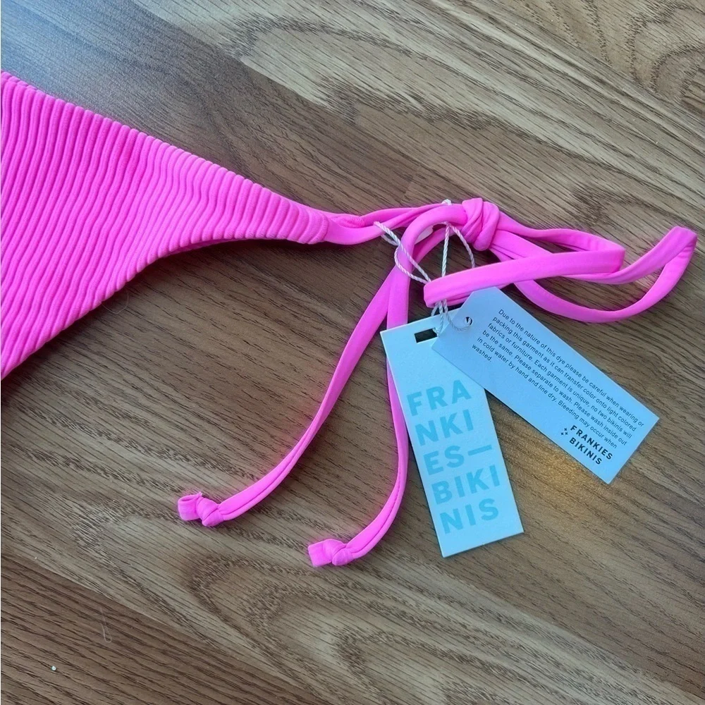 Frankies Bikinis Sky Ribbed Bikini Bottom in Pink Punch NWT